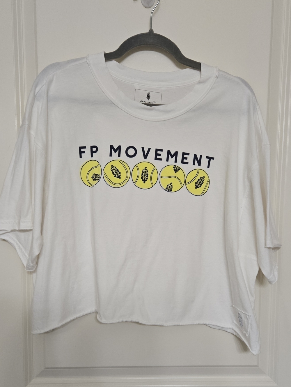 FP Movement by Free People White Crop Top with Yellow Graphic
